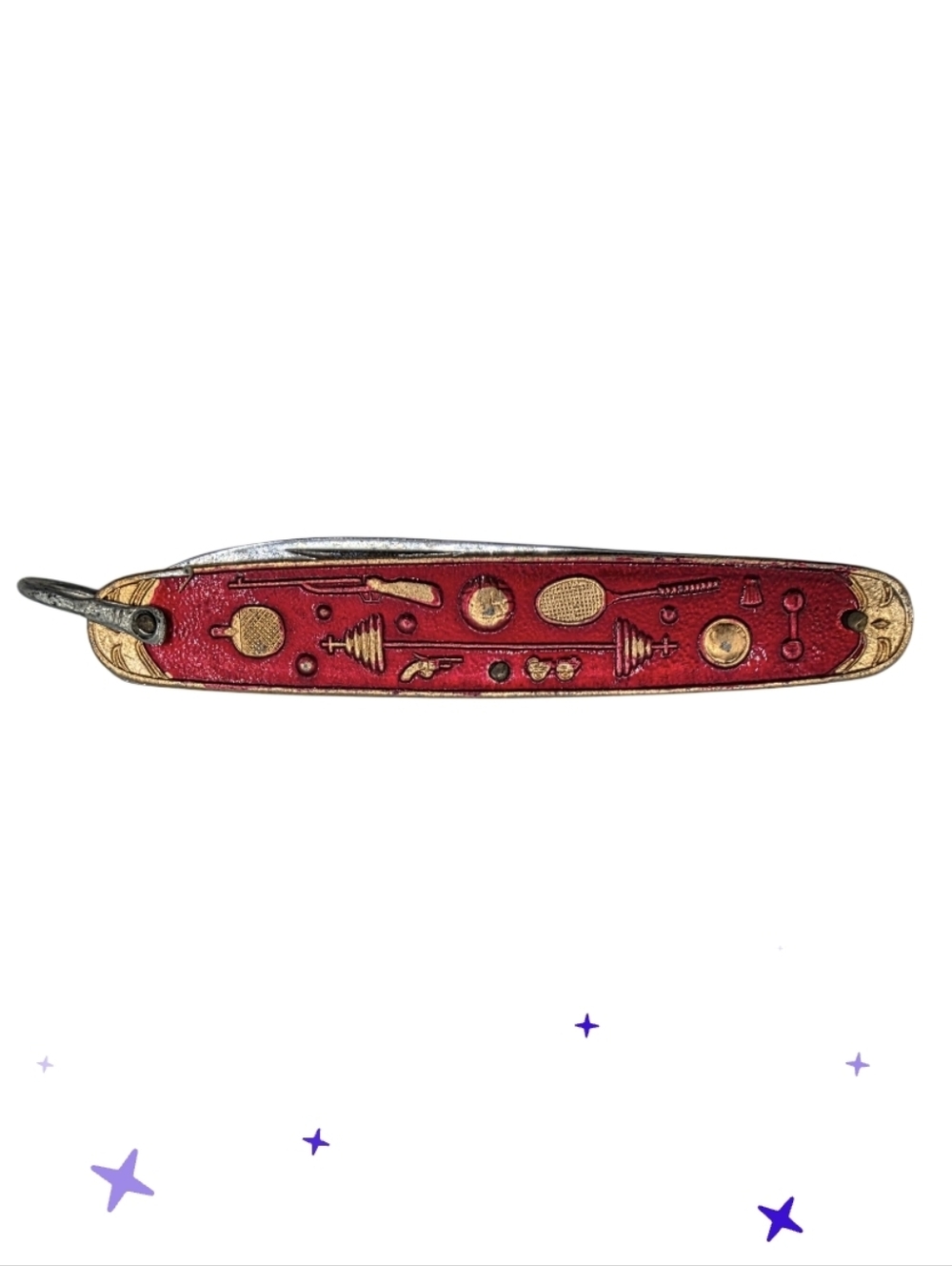 Vintage Chinese Olympics Pocket Knife Red Enamel Single Blade Small Light Knife